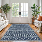 KUTA Area Rug 5x7 Navy Blue, Washable Boho Large Living Room Moroccan Rugs - Image 2