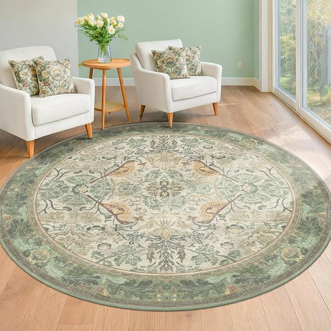 Hazo Haus Vintage Bird Patterned 8ft Area Round Rug by HazoHaus