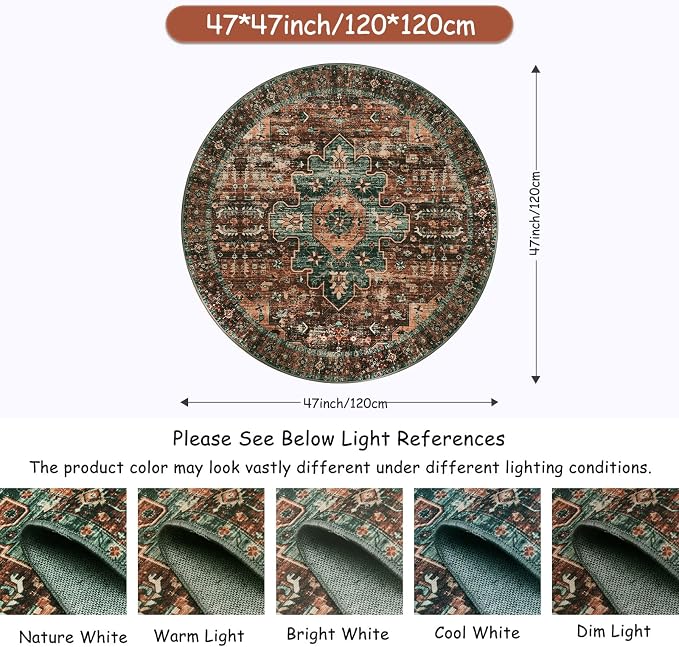 Moynesa Ultra-Thin Washable Round Rug - 4Ft Round Area Rugs - Image 2