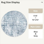 Soalmost 6x6 Blue/Grey Round Rug 6ft Living Room Circle Rug Vintage Round Area - Image 5