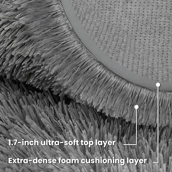 Light Gray ack Round Fluffy Rug 5ft Plush Fuzzy Shaggy Carpet, Soft Rugs - Image 7
