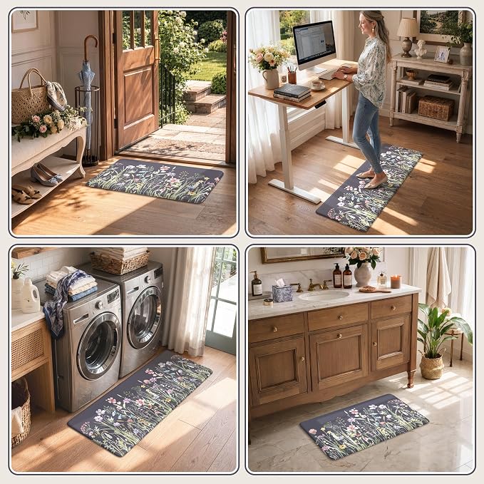 KIMODE Anti Fatigue Kitchen Mat, Farmhouse Floral Kitchen Rugs, Kitchen Floor - Image 7