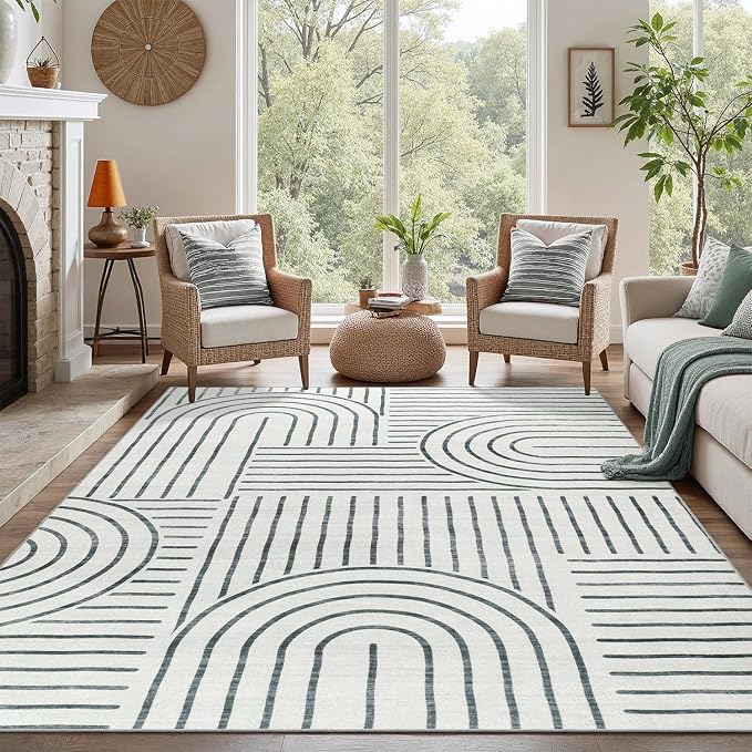DCX Abstract Machine Washable 6x9 Rug, Soft Low Pile Non Slip Carpet, Kid & Pet by DCXWashableRug