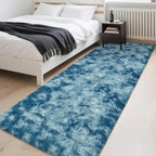 3x10ft Plush High Pile Blue Tie-Dyed Rug Fluffy Soft Runner Bedside Rug - Image 3