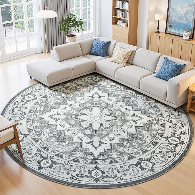 Lessymo 6FT Washable Round Area Rugs by Lessymo