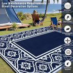 HUGEAR Patio Rug 10'x14' Waterproof Outside Area Rugs Reversible Blue Outdoor - Image 3