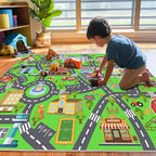 Kids Room Rug - Soft & Non-Slip 4x5 Ft Town Car Rugs City Map Play Mat - Image 3