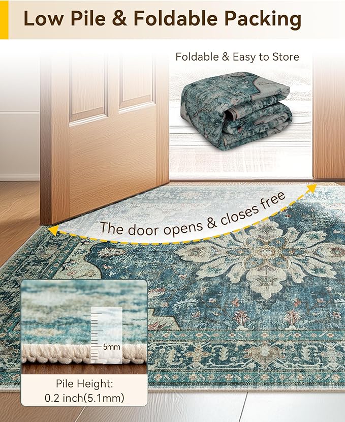 RELEANY Area Rugs Small 2'x3' Washable Non-Slip, Floral Vintage Distress - Image 6
