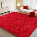 Soft Red Rugs for Bedroom, 4x6 Fluffy Fuzzy Shaggy Rugs for Living Room by WISHTREE