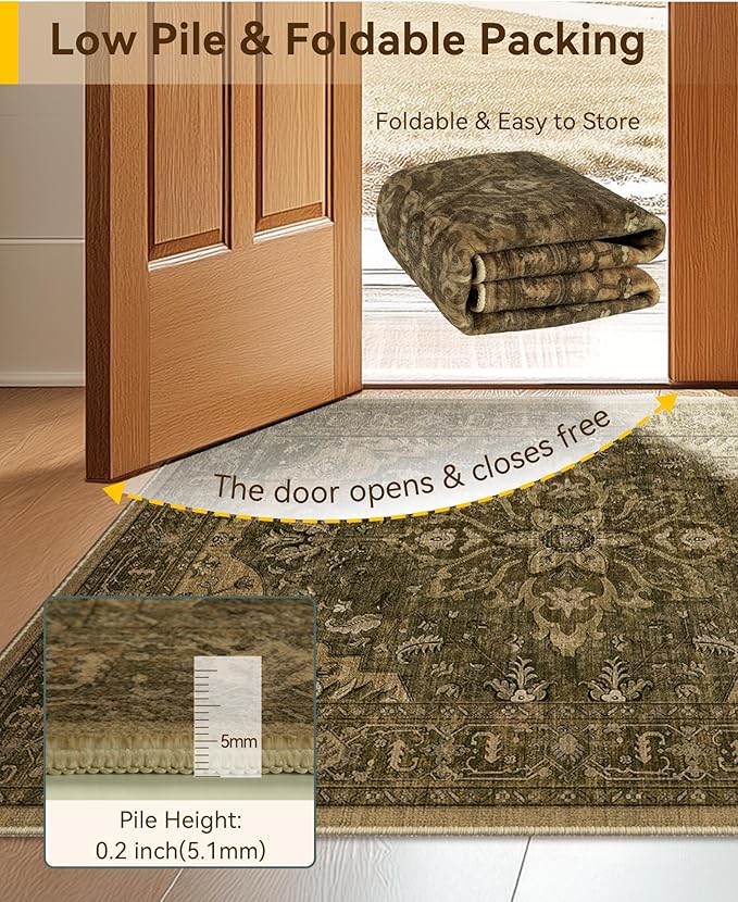 RELEANY Area Rugs 4'x6' Washable Non-Slip, Floral Vintage Distress Medallion - Image 4