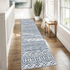 KUTA Moroccan Washable Hallway Runner Rug, 2x8 Non-Slip Vintage Blue White Boho - Image 3