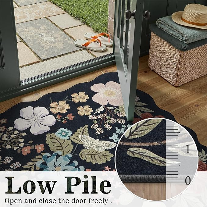 DCX Black Floral Rug 2x3, Washable Black Rug - Image 4