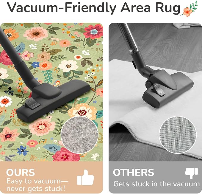 8x10 Area Rugs for Living Room Vacuum-Friendly Machine Washable Area Rug Flower - Image 2