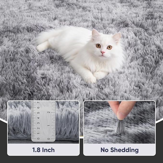 Area Rug for Living Room Bedroom: 9x12 Light Grey Soft Fluffy Shag Upgrade - Image 5