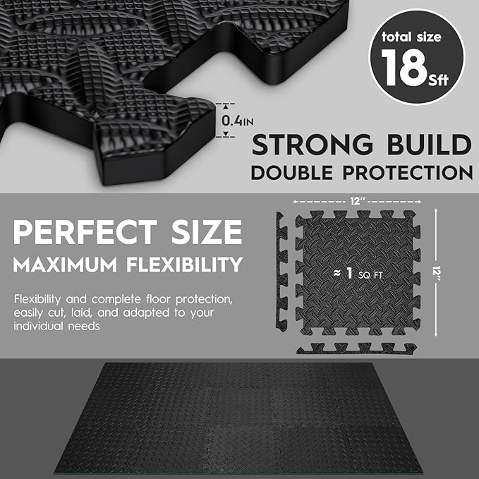 18pcs Puzzle Exercise Mat, 12.6"x12.6"x0.4", 18sqft EVA Interlocking Foam Floor - Image 5