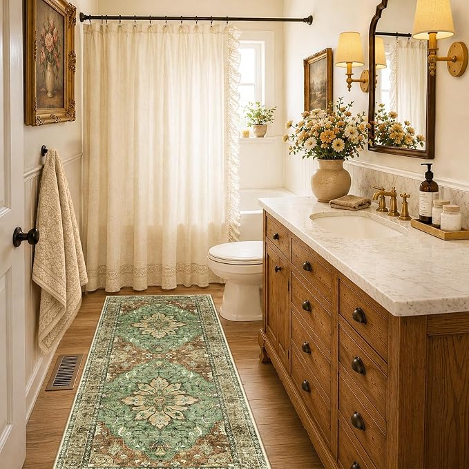 RELEANY Area Rugs Runner 2'x6' Washable Non-Slip, Floral Vintage Distress - Image 2