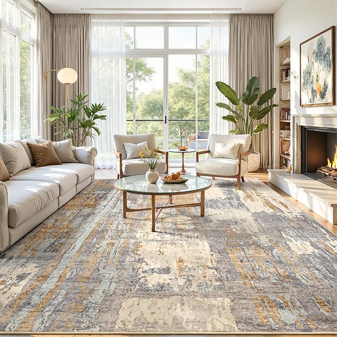 Toneed Abstract Area Rug Modern Washable Rug Soft Non Slip Rug Low Pile by Toneed