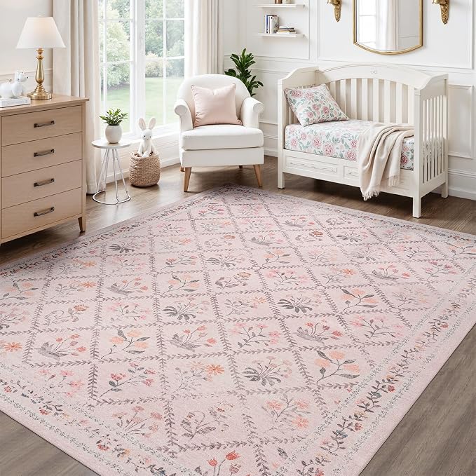 DCX Washable 5x7 Pink Floral Rug by DCXWashableRug