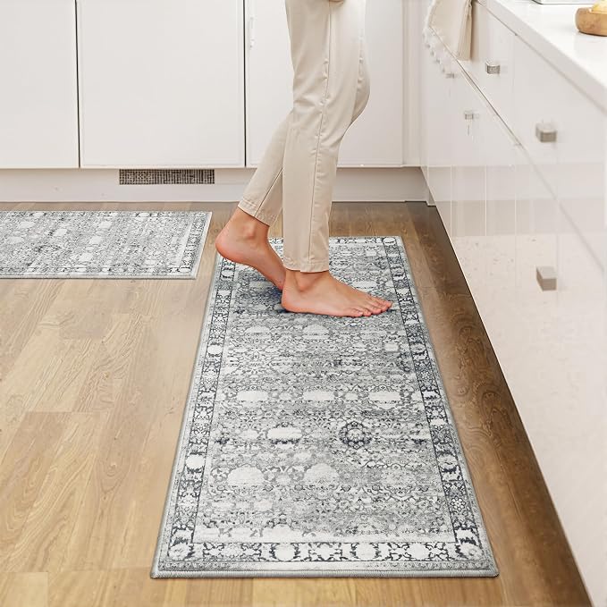 GRANNY SAYS Boho Kitchen Rug Sets of 2, Non Slip Washable Faux Wool Kitchen Mats by GRANNYSAYS