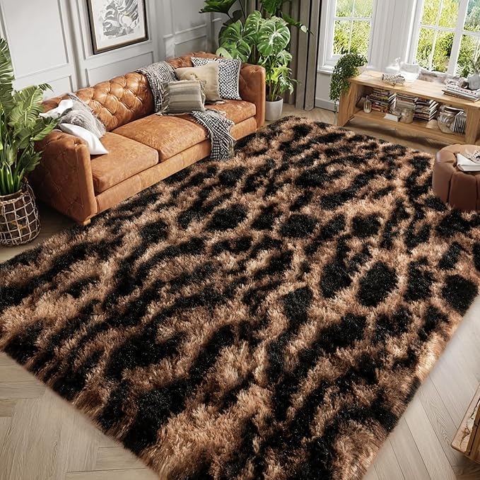qulint Leopard Rug for Bedroom, 4x6 Fluffy Cheetah Rug for Living Room by QULINT