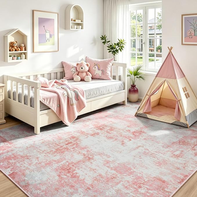 Rugflix 5x7 Area Rugs for Nursery Girls Room, Washable Large Rug - Image 2