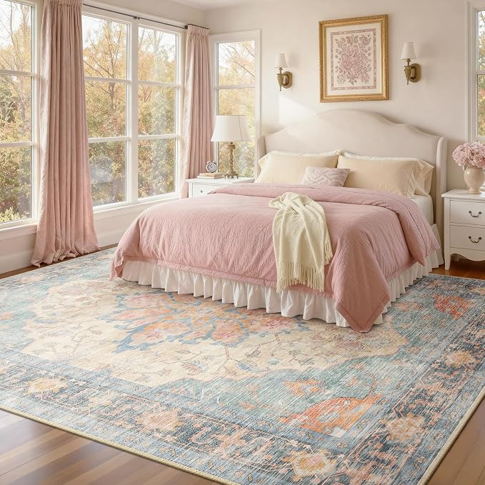 RELEANY Area Rugs 8'x10' Washable Non-Slip, Floral Vintage Distress Medallion - Image 2