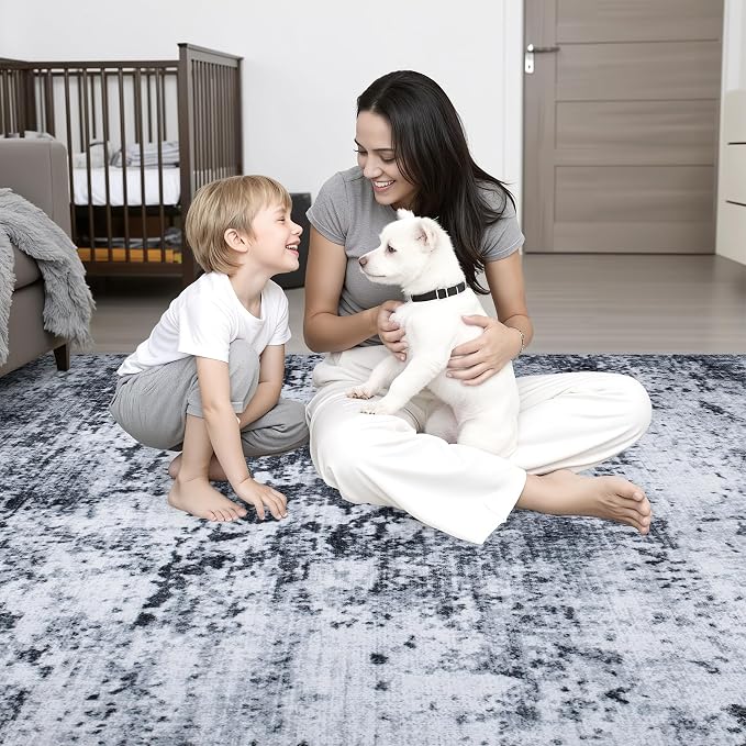 Round Area Rug for Living Room: 5 ft Washable Modern Abstract Soft Thin Rug - Image 8