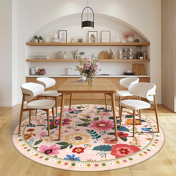 RELEANY Floral 6ft Area Rugs Washable Print Boho Cute Carpet Non Slip Flower - Image 9