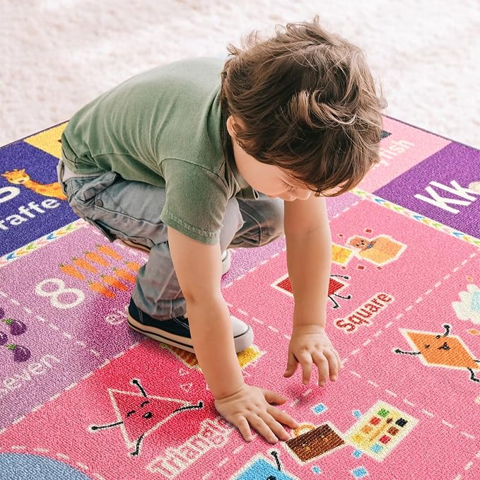 Macgace ABC Kids Rug for Playroom, 4x6 Pink Purple Washable Classroom Area Rugs - Image 5