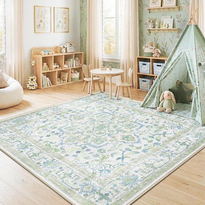 CAPALOCA Machine Washable Rugs Nursery Rug Sq6ft Cute Girl Non Slip Low Pile - Image 9