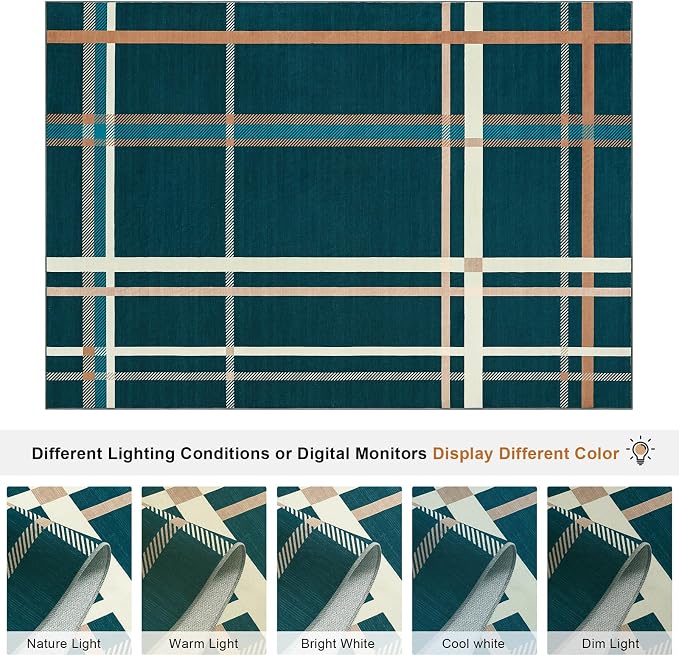 Terrug Plaid Area Rug for Entryway, Soft Low Pile Abstract Carpet for Home - Image 7