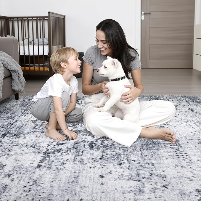 2'x5'Runner Rug Washable Rug: Modern Abstract Soft Thin Runner Rug Grey - Image 8