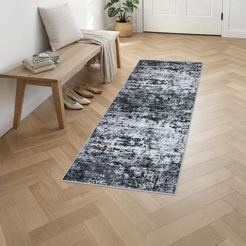 2'x6' Runner Rug Washable Rug: Modern Abstract Soft Thin Runner Rug Black - Image 2