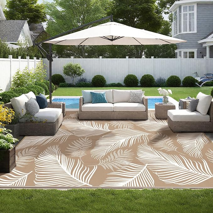 Pauwer Waterproof Outdoor Rug 9x12, Reversible Plastic Straw Patio Camping Rug - Image 6