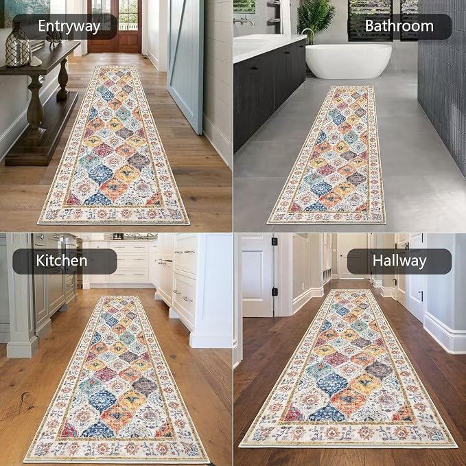 HEBE Hallway Runner Rug 2'8''x8' Washable Vintage Distressed Area Rugs Non Slip - Image 4