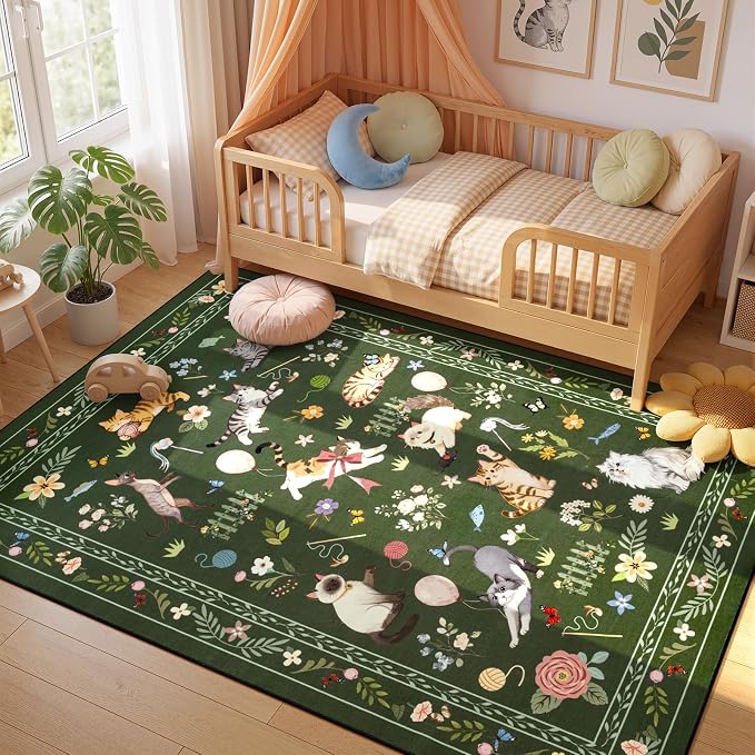 Unirea 4x6 Dark Green Cat Area Rug by UNIREA