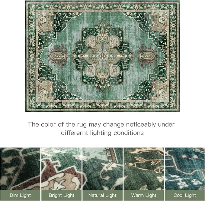 Lofus 8x10 Emerald Green Washable Rugs Non-Slip, Vintage Floral Area Rug - Image 7