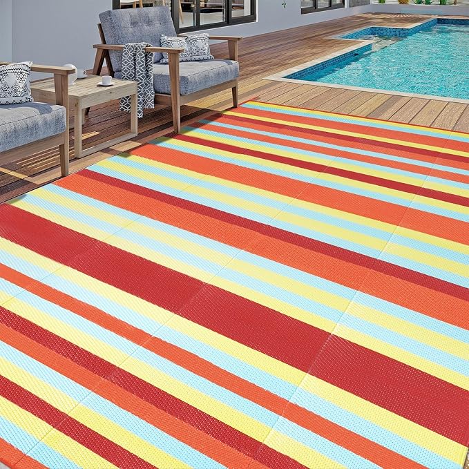 HUGEAR Outdoor Waterproof Rug 8'x10' Plastic Straw Rugs Washable Reversible by HUGEAR