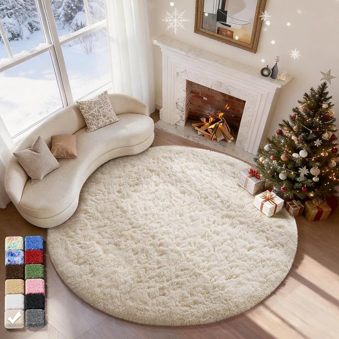 Ophanie Round Washable Rugs 5Ft Ivory Circle Area Rug, Baby Nursery Living Room by Ophanie