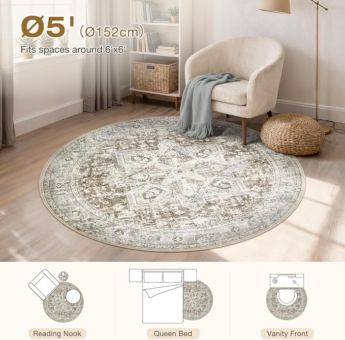 Tortania 5' Round Area Rug Living Room Rugs - Image 6