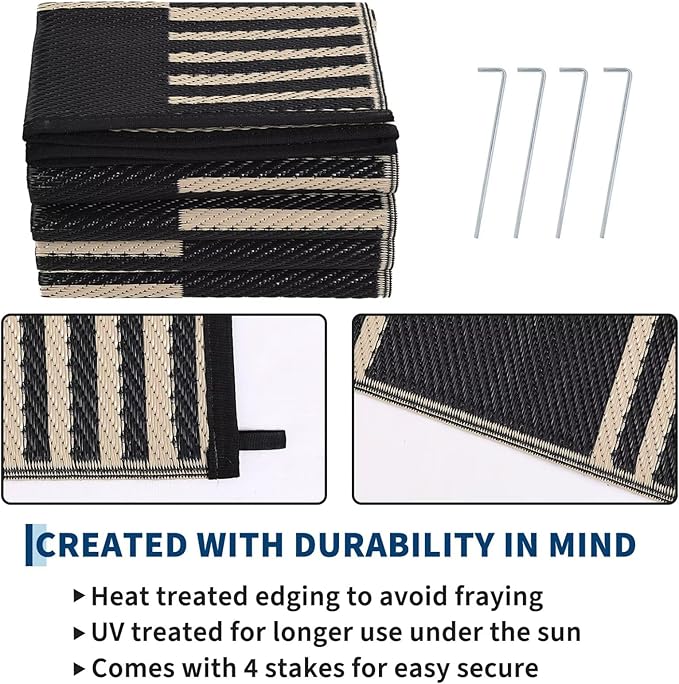 Garvee Waterproof Outdoor Rug 10x20, Checkered Foldable Plastic Straw Patio - Image 5