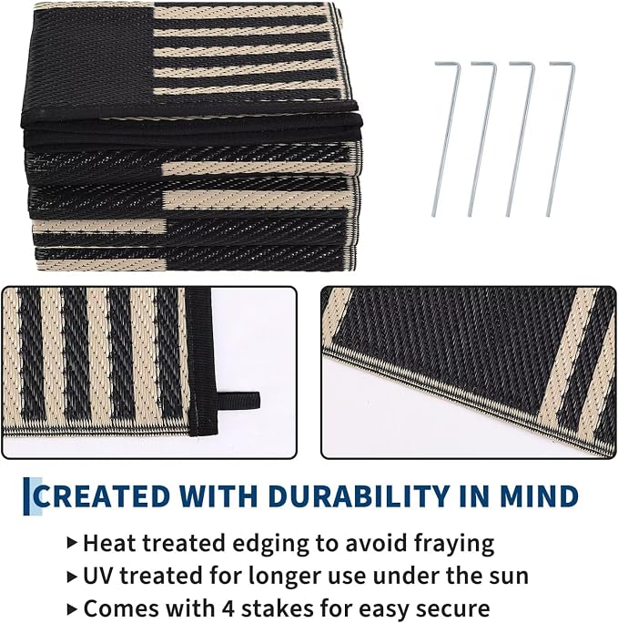 Garvee Waterproof Outdoor Rug 10x14, Checkered Foldable Plastic Straw Patio - Image 5