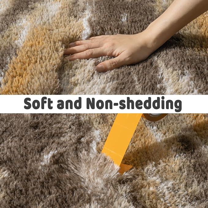 Soft Runner Rugs for Bedroom Hallways, 2x4 Abstract Brown Fluffy Shag Throw - Image 5