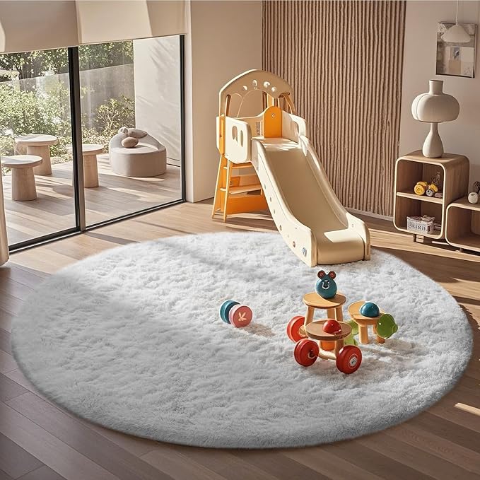 Ophanie Round Rug 6Ft White Circle Area Rug, Aesthetic Room Decor, Fluffy Fuzzy - Image 5