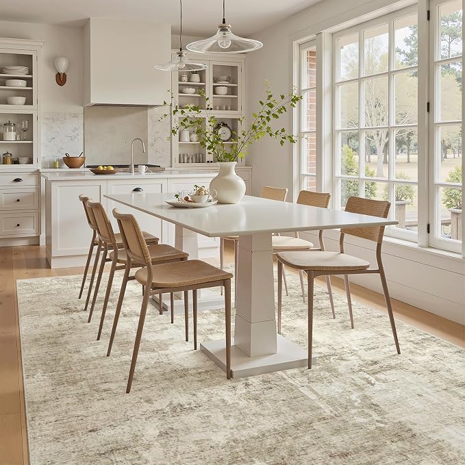 Soalmost 5x8 Area Rugs Beige Gray Low Pile Indoor Washable Trendy Faded Style - Image 3
