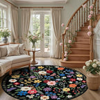 Round Area Rug for Living Room: 8 ft Floral Washable Circle Rug Soft Boho - Image 5
