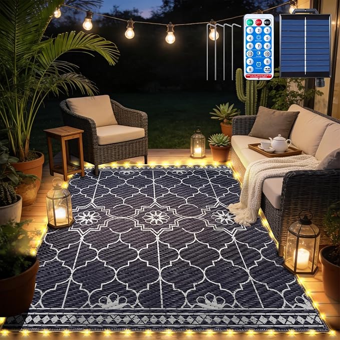 6x9Ft Outdoor Rug, Solar Powered Outdoor Rug by Capybland