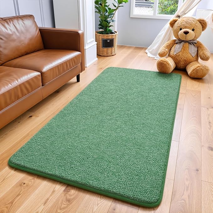 Keeko 2x4 Green Runner Rug, Indoor Bedroom Hallway Entryway Small Area Rugs Non by Keeko