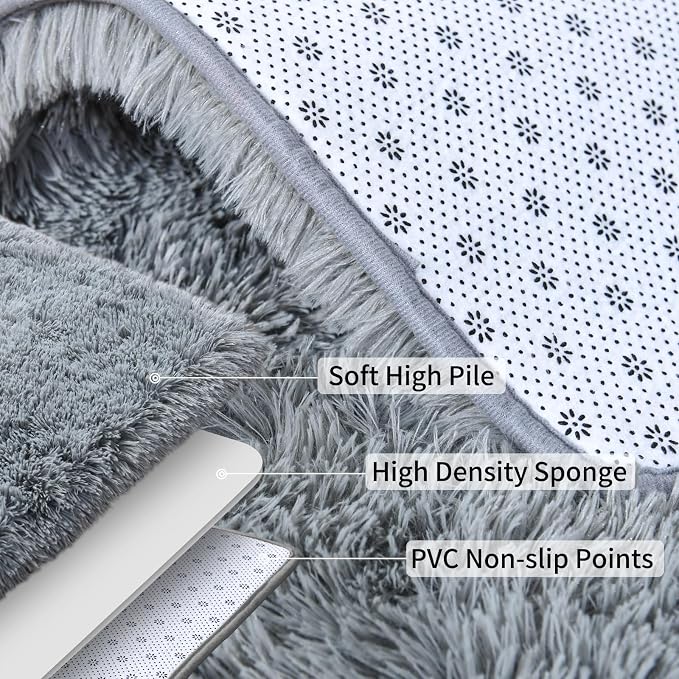 Soft Runner Rugs for Bedroom Hallways, 2x4 Grey Fluffy Shag Throw Area Rug Non - Image 6