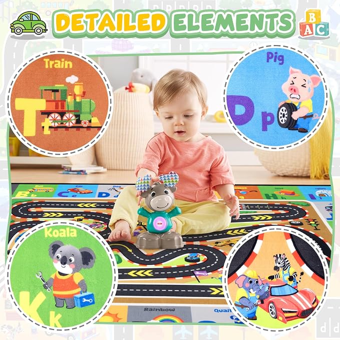Race Track Rugs for Kids, Car Track Play Mat - Image 2